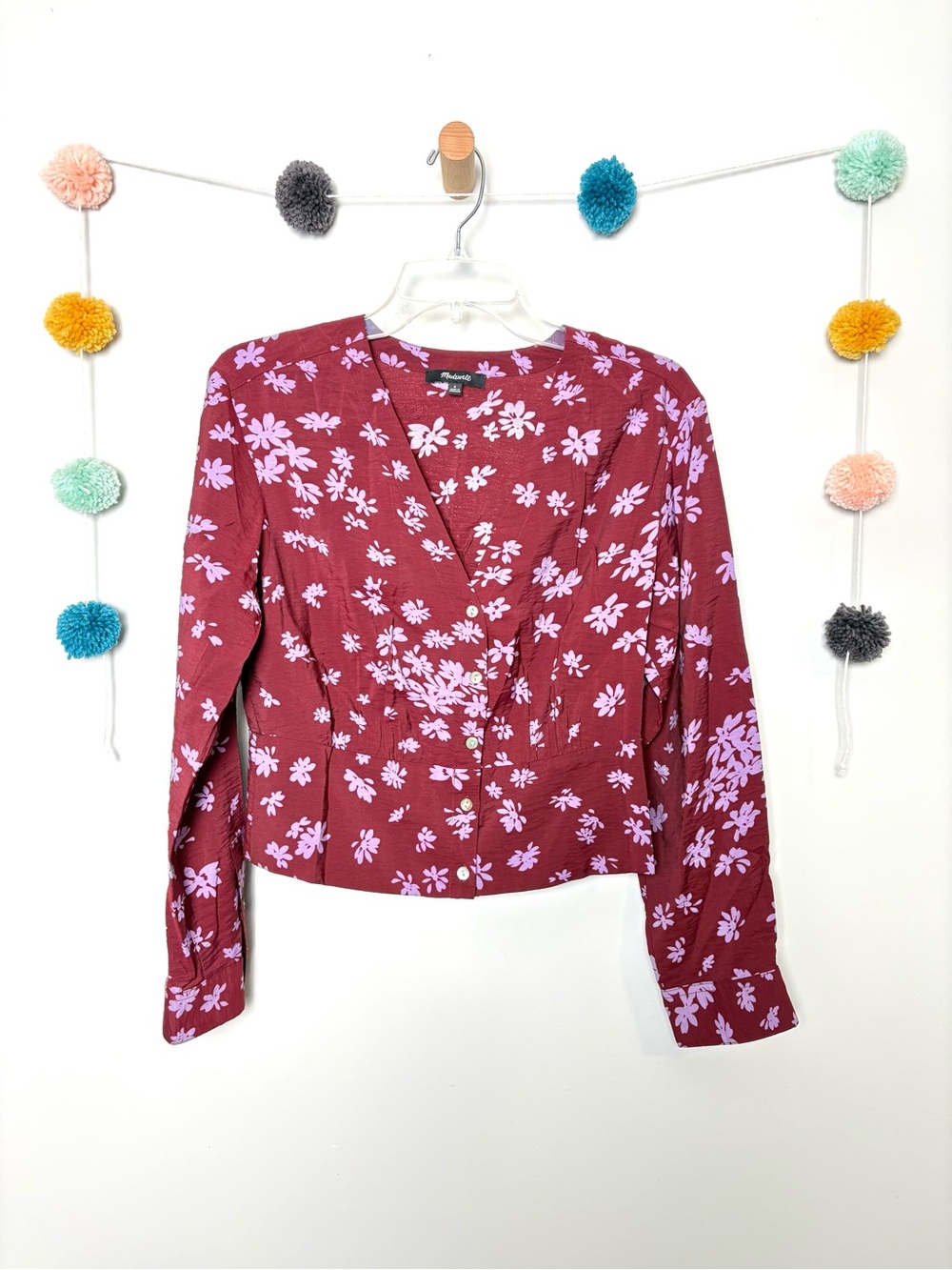 Madewell V-Neck Button-Front Shirt in Cabernet